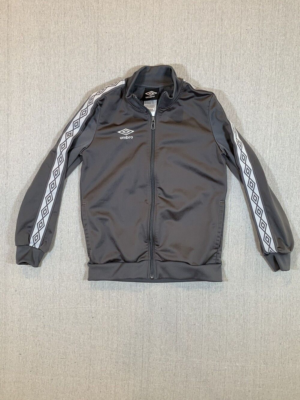 Umbro Full Zip Track Jacket Youth M (8-10) Gray White Embroidered Logo